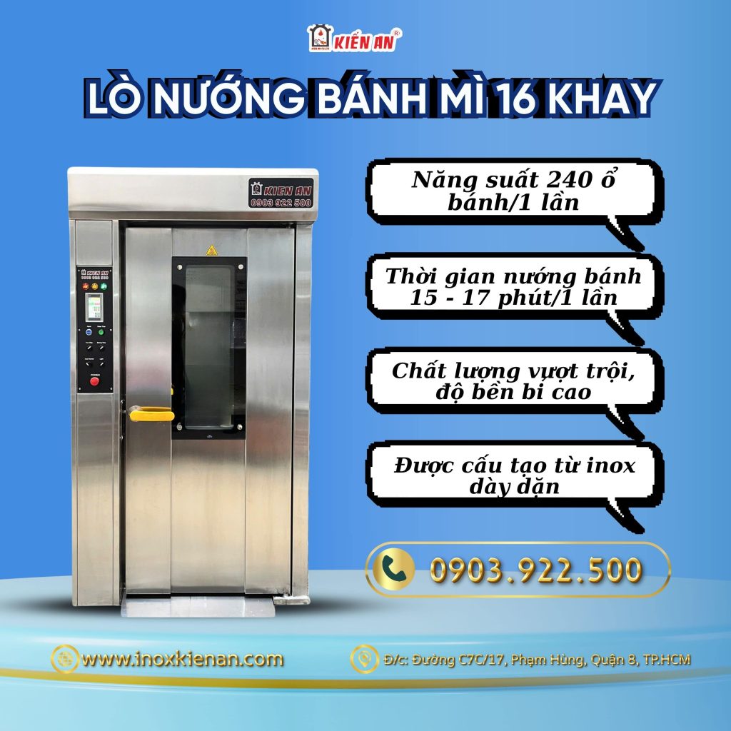 Lò nướng bánh mì xoay 16 khay Kiến An giá tốt độ bền cao