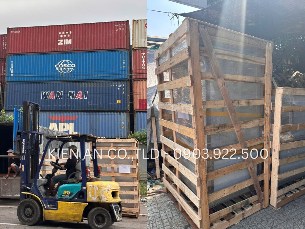 18 kiện hàng máy làm bánh mì việt nam xuất khẩu được đóng cont