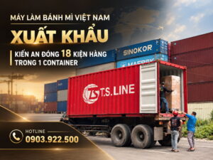 MÁY LÀM BÁNH MÌ VIỆT NAM XUẤT KHẨU – KIẾN AN ĐÓNG 18 KIỆN HÀNG TRONG 1 CONTAINER